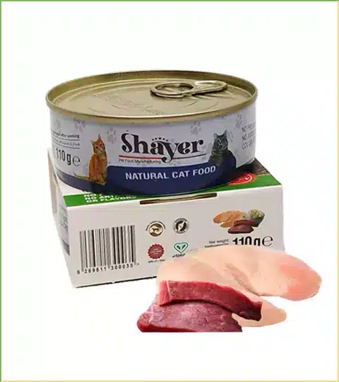 قیمت خرید کنسرو نچرال گربه شایر با طعم مرغ و گوشت 110 گرمی